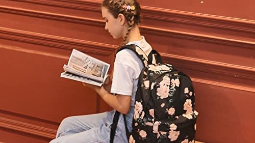 School Backpack for Teen Girls Floral Laptop Book Bag Travel Daypacks (Black-0066) — view 6
