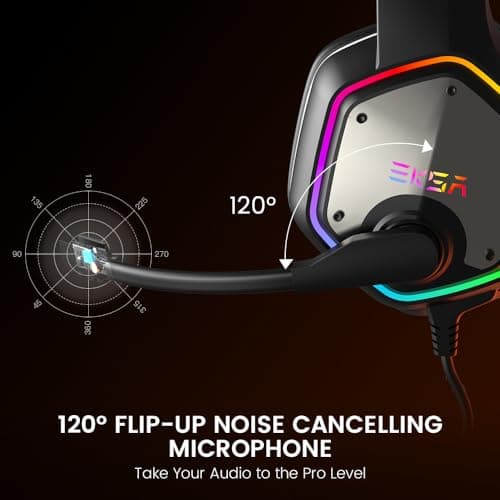 EKSA E1000 USB Gaming Headset for PC, Computer Headphones with Microphone/Mic Noise Cancelling, 7.1 Surround Sound, RGB Light - Wired Headphones for PS4, PS5 Console, Laptop, Call Center — view 3