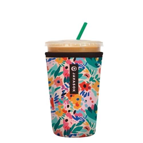 Sok It JavaSok Iced Coffee & Cold Soda Insulated Neoprene Cup Sleeve (Abstract Floral, Medium: 22-28oz)