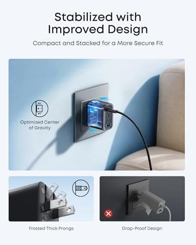 Anker Nano USB C Charger, Ultra-Fast 70W Output 3-Port Fast Charger USB C, Type C Charger Fast Charging, Compact and Stylish, for iPhone 17/16 Series, MacBook, iPad and More(Black, Cable Included) — view 5