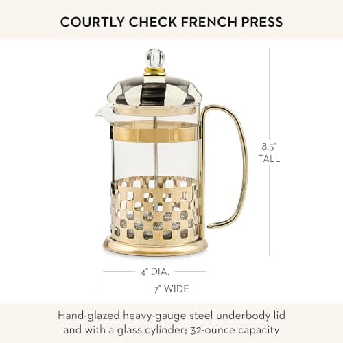 MACKENZIE-CHILDS Coffee French Press, Black-and-White Courtly Check — view 3