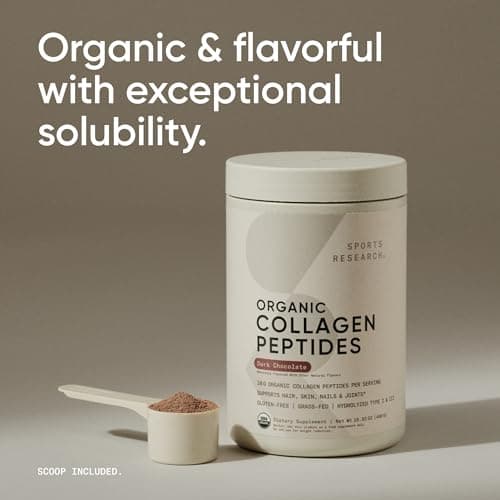 Sports Research Organic Collagen Peptides - Hydrolyzed Type I & III Collagen - Sustainable & Traceable Formula - Chocolate - 30 Servings — view 6