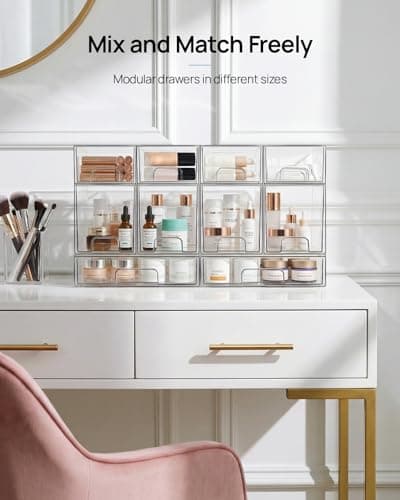 Vtopmart 4 Pack Small Clear Stackable Storage Drawers,Acrylic Bathroom Makeup Organizer,Plastic Storage Bins for Vanity, Undersink, Kitchen Cabinets, Pantry, Home Organization — view 6