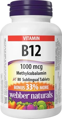 Webber Naturals Vitamin B12 1000 mcg, Quick Dissolve, 80 Tablets, Supports Energy Production and Metabolism