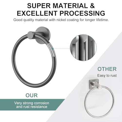 SetSail Towel Holder for Bathroom Wall Mounted Screw-in Towel Ring Stainless Steel Hand Towel Holder Heavy Duty Towel Hanger for Bathrooms, Grey — view 4