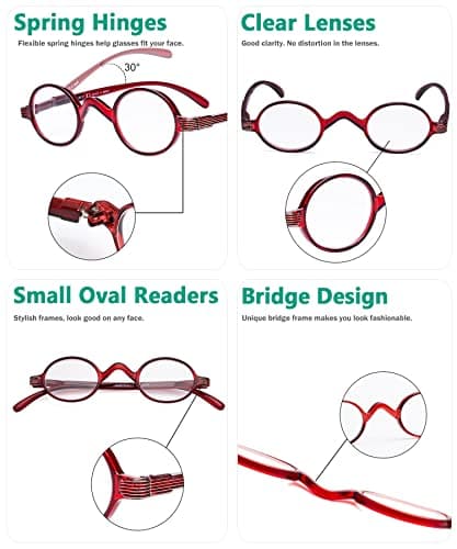Eyekepper Readers Spring Temple Vintage Mini Small Oval Round Reading Glasses Red +4.0 — view 4