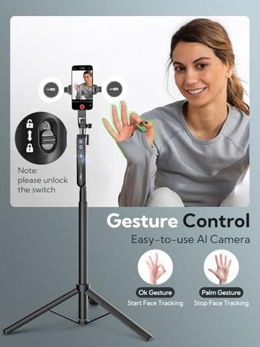 USKEYVISION Auto Face Tracking Tripod for Smartphones,70"Cell Phone Tripod w/LED Light,Selfie Stick for iPhone w/Remote Control,Phone Holder Video Recording for YouTube, TikTok Live-Streaming(UTK-02) — view 2