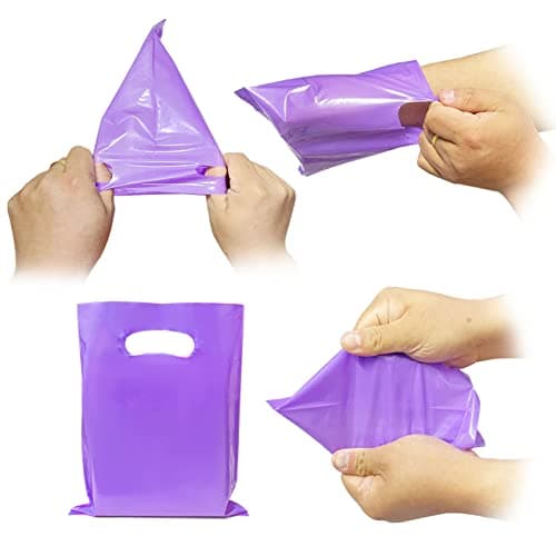 VieFantaisie Plastic Party Favor Small Gift Bags, 100 PCS 6" x 8" Goodie Bags for Kids, Candy Treat Pouches Bulk with Handle for Kids' Birthday Party, Thanksgiving, Christmas, Halloween, 10 Colors — view 3