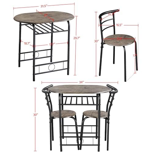 Yaheetech 3-Piece Dining Table Set, Kitchen Table & Chair Sets for 2, Compact Table Set w/Steel Legs, Built-in Wine Rack for Breakfast Nook, Small Space, Apartment, Drift Brown — view 2