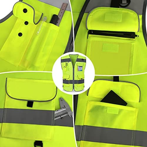TCCFCCT Hi Vis Vest 9 Pockets High Visibility Reflective Safety Vest for Men Women, Safety Construction Vest with Reflective Strips, Meets ANSI/ISEA Standards, (CA-Yellow Medium) — view 3