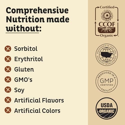 KOS Vegan Protein Powder Erythritol Free, Vanilla USDA Organic - Pea Protein Blend, Plant Based Superfood Rich in Vitamins & Minerals - Keto, Dairy Free - Meal Replacement for Women & Men, 28 Servings — view 5