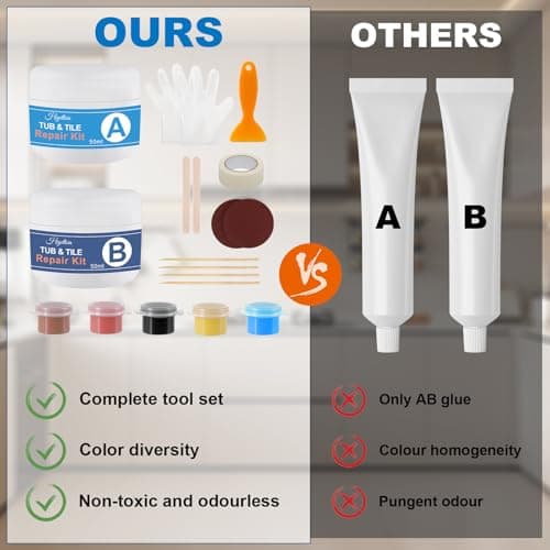Bathtub Repair Kit, Porcelain Repair Kit for Chips, Dents, Cracks, Scratches, Fiberglass Tile Acrylic Tub Repair Kit for Ceramic Marble Quartz Resin Countertop Sink Toilet — view 3