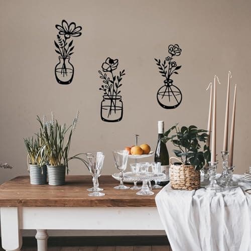 3 PCS Black Metal Flowers Wall Decor Grandma Mothers Day Gift Birthday Gifts for Women Wall Art Metal Wall Sculptures Hanging for Indoor Kitchen Bathroom Bedroom living room 14.56x5.9 inches — view 4