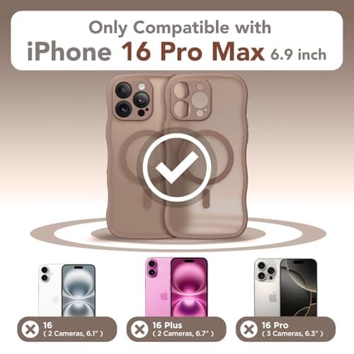 CAPRARO for iPhone 16 Pro Max Case for Women Girls, Upgraded [Full Camera Protection] [Compatible with MagSafe] Cute Wave Translucent Matte Phone Case for iPhone 16 Pro Max, Brown