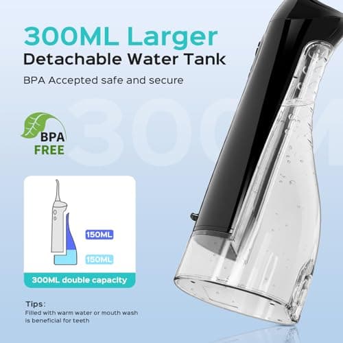 COSLUS Water Teeth Flosser C20 (F5020E): 300ML Cordless Electric Water Tooth Flossing Rechargeable IPX7 Waterproof Portable Travel Flossers Set for Teeth — view 5