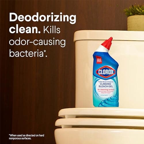 Clorox Toilet Bowl Cleaner Clinging Bleach Gel, Kills 99.9% of Bacteria and Viruses, Ocean Mist, 24 Fl Oz, Pack of 2 — view 5