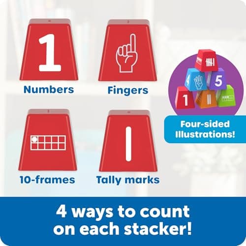 Learning Resources Number Stackers - Math Manipulatives, Addition and Subtraction Flash Cards, Counting Activities, Montessori, Fine Motor Skills, Problem Solving, Classroom Must Haves, Gifts for Kids — view 5