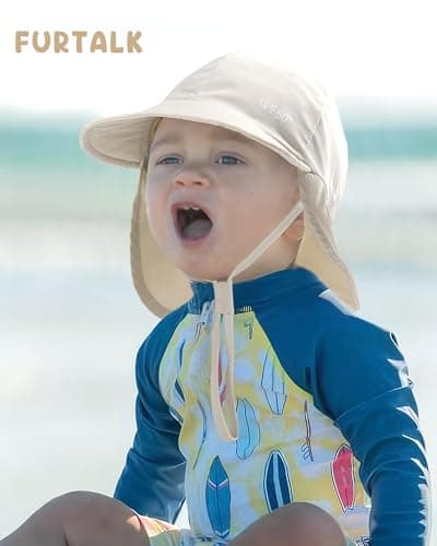 FURTALK Baby Sun Hat with Neck Flap UPF 50+ Adjustable Baby Boys Girls Summer Beach Hat for Traveling Swim Hat Beige — view 7