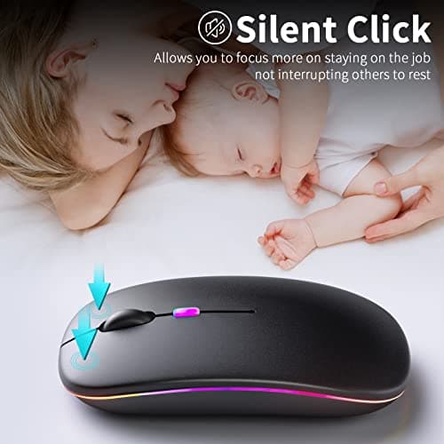 KANMABPC Wireless Bluetooth Mouse – Rechargeable, Silent, Dual Mode (Bluetooth 5.2 & USB) with LED Lights – Portable for Laptop, Desktop, & Tablet(Black)