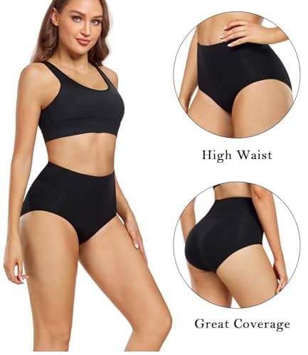 wirarpa Women's Cotton Underwear High Waist Briefs Full Coverage Panties Ladies Comfortable Underpants 5 Pack Black X-Large — view 3