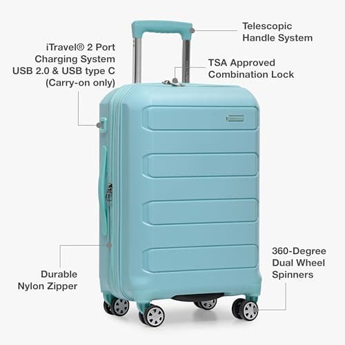 Traveler's Choice Pagosa Hardshell Expandable Luggage with Spinner Wheels, Baby Blue, 22-Inch Carry-on — view 6