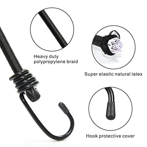 BEXSLE Bungee Cords with Hooks, Heavy Duty Outdoor Elastic Bungee Straps，No Odour Industrial Grade Bungee Rope for Securing Tarps, Luggage, Tents, Bikes or Garden Tidying 24inch 4Pcs (Black) — view 2