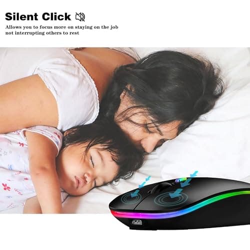 WREANU Wireless Bluetooth Mouse Rechargeable Laptop Mice with LED Lights Silent Slim Use(BT5.2 and 2.4G Portable USB) Dual Mode Computer Mouse for Laptop/iPad/Tablet/Apple/Computer/Mac (Black) — view 3