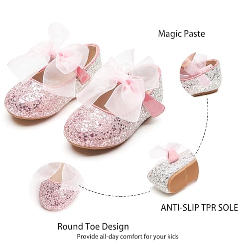 Kiderence Little Toddler Girls Dress Shoes Ballerina Ballet Flats Kids Pink Mary Janes Size 5 — view 4
