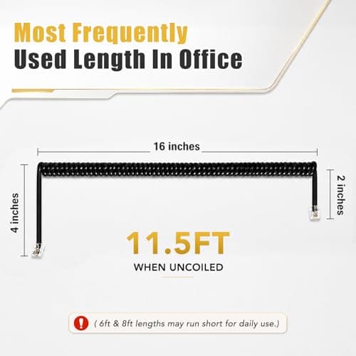 Comtrue Telephone Cord, Phone Cord, handset Cord, Black, 2 Pack, Universally Compatible — view 2