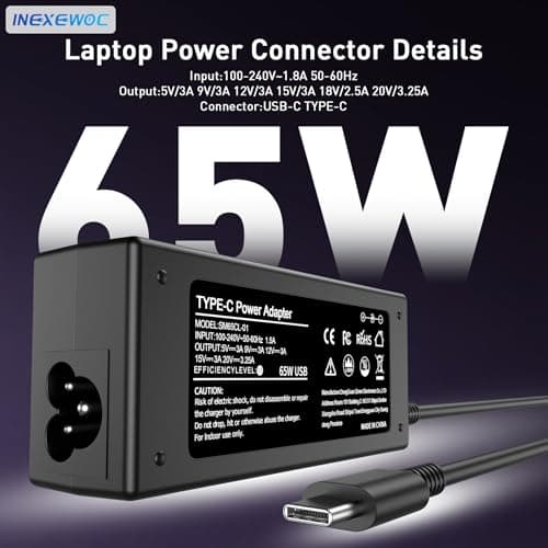 INEXEWOC Universal 65W USB C Laptop Charger Compatible with Lenovo,HP, Dell, Acer, Asus, Samsung, Google and More, for Office, School, and Family — view 3