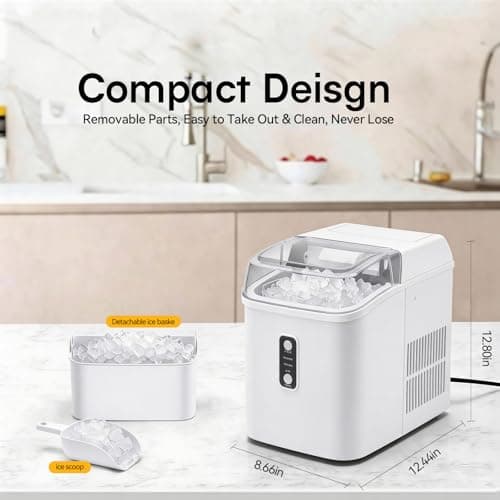 KMFurnila Nugget Ice Maker Countertop, Portable Ice Makers Machine with Removable Basket and Scoop, Self-Cleaning, Quiet, 6-Min Ready, 24lbs in 24Hrs, Visible, for Home, Party, RV, Camping, White — view 3