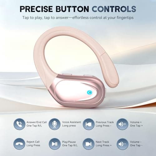 Wireless Earbuds, Sports Bluetooth Headphones, Noise Canceling Ear Buds with 80hr Playtime, LED Power Display, IPX7 Waterproof Earphones for Gym/Workout Rose Gold — view 5