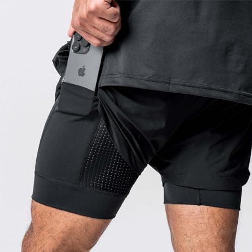 Muscle Killer Men's 2 in 1 Running Shorts Quick Dry Gym Athletic Shorts with Liner Workout Short for Men with Pockets Black — view 2