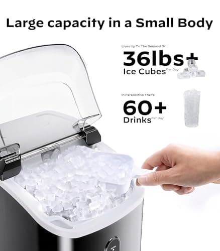 Nugget Ice Maker Countertop, Silonn Chewable Pellet Ice Machine with Self-Cleanin Function, 36lbs/24H Portable Ice Makers for Home Kitchen Officce, Black — view 2