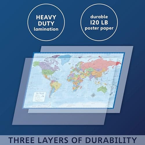 Laminated World Map Poster - Wall Chart Map of Earth - 18" x 29" (Blue) — view 2
