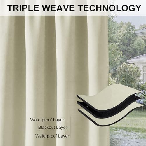RYB HOME Patio Curtains Outdoor - Extra Wide Drape Waterproof Windproof Curtains for Porch Gazebo Pergola Canopy Shower Pool Outside Deck, Width 52 x Length 84, 1 Panel, Beige — view 5