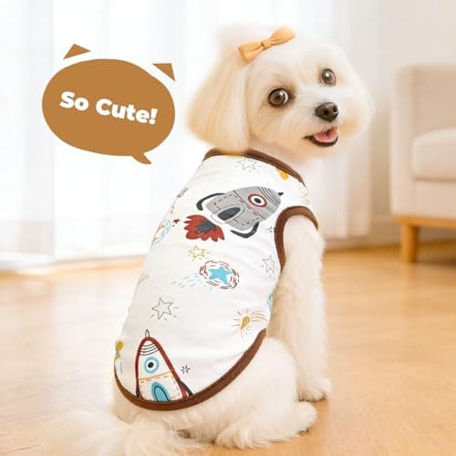 PETCARE Cartoon Dog Shirts for Small Dogs Cute Dog Clothes Brown Spaceship Tshirt Soft Cotton Puppy Pajamas Breathable Sleeveless Pet Tank Top Spring Summer Dogs Clothes for Chihuahua Yorkie Shih Tzu — view 2