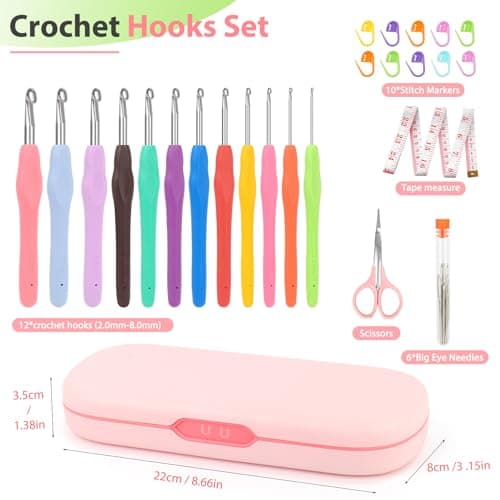 Coopay Crochet Hooks Set with Case,12 Sizes Crochet Hook Kit for Arthritic Hands 2mm(B)-8mm(L), Ergonomic Soft Grip Crochet Needles Set for Beginner Adults-Ideal Gifts