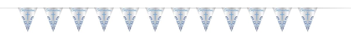 First Holy Confirmation Bunting 9ft (2.7m) Blue Foil Decoration – Religious Party Banner with Cross Design - Flag Garland