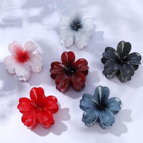 SMKSL 6 Pcs Flower Hair Claw Clips for Women Hawaiian Large Hair Clips for Thick Thin Curly Hair, Strong Hold & Non-Slip, Stylish Medium Beach Hair Accessories for Women Girls (Dark & Red) — view 4