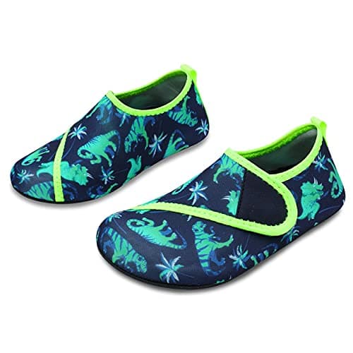 JIASUQI Breathable Summer Water Skin Walking Shoes Aqua Socks for Boys Girls Swim Beach Pool Shoes Easy Green Dinosaur, 9.5-10 Toddler — view 2