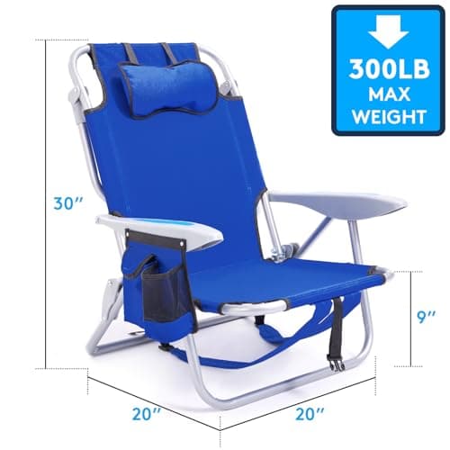 Canpsky Portable Beach Chair for Adults, Outdoor Camping Chair Lay Flat Folding Backpack Beach Reclining Chair with 5 Positions, Headrest, Zipper Pouch, Cup Holder, Blue — view 2