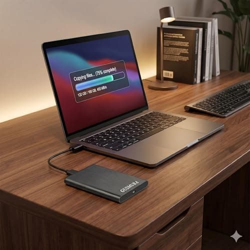 GUSMUBA External Hard Drive 2 TB, Portable Hard Drive HDD 2 TB, USB 3.0 Data Cable, Data Storage, Compatible with PC/Laptop/Mac os. （Black — view 3