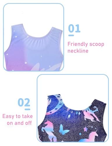 Tstiti Gymnastics Leotards for Girls 2 Pack Sparkly Kids Biketards Dance Unitards Matching Hair Scrunchies — view 2
