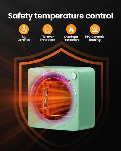 Gaiatop Mini Space Heater, Lightweight PTC Ceramic Fast Heating 500W Energy Efficient for Indoor Use, Overheating & 45° Tip-Over Protection, Portable Desk Electric Heaters for Office Home Green — view 5