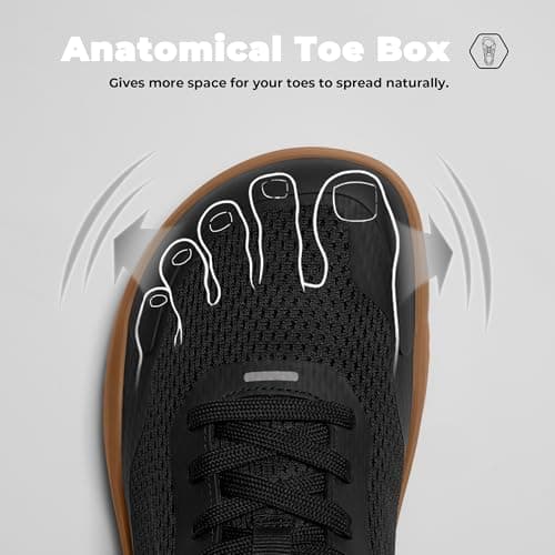 AIRHAS Mens Zero Drop Barefoot Shoes Anatomical Tox Box Sneakers for Men Gym Workout Cross Training Shoes(Black/Gum,11.0) — view 3
