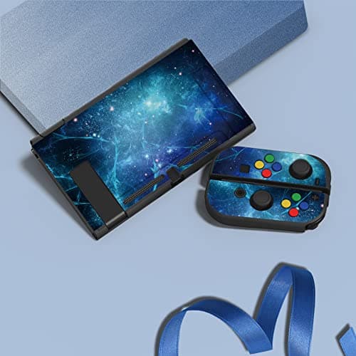 PlayVital ZealProtect Soft Protective Case for Nintendo Switch, Flexible Cover Protector for Switch with Tempered Glass Screen Protector & Thumb Grips & ABXY Direction Button Caps - Blue Nebula — view 3
