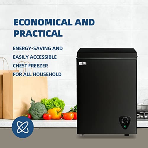 Chest Freezer Small Deep 3.5 Cu.Ft Black Mini Freezers Top Door Adjustable 7 Thermostat and Removable Basket Open Garage Basement Apartment Kitchen Business Office RV — view 4