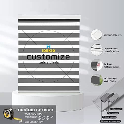 IDEKIO Zebra Blinds for Windows Custom Size Cordless Blackout Roller Blinds,Dual Layer Sheer or Privacy Light Control,Day and Night Window Zebra Shades,Dark Grey,25" W x [25" H to 98" H Customize] — view 2