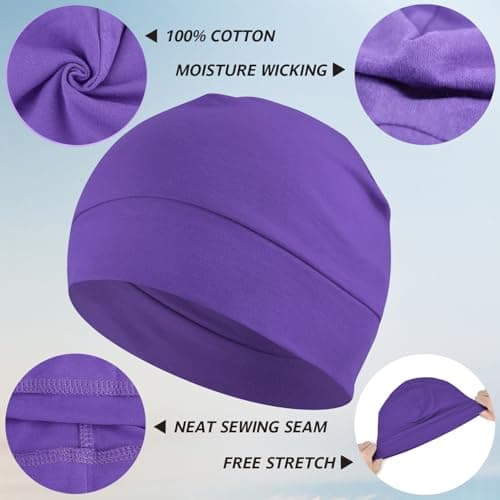 100% Cotton Skull Caps Beanie Sleeping Hats for Men Women 2-Pack Purple